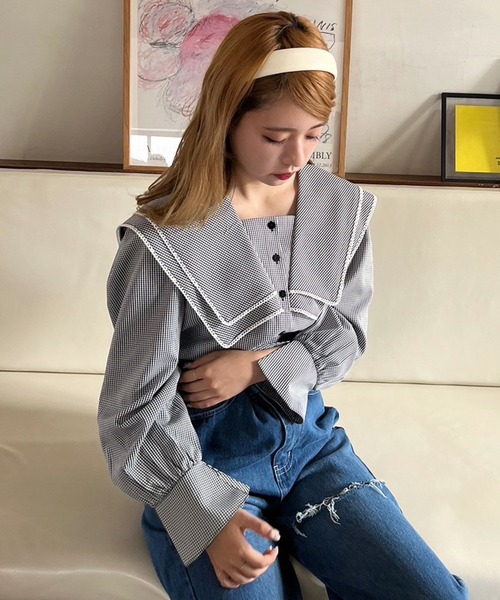 one after another NICE CLAUP（ワンアフターアナザーナイスクラップ）の「フレンチガーリーなスタイリングにおすすめ。ビックカラーブラウス（シャツ/ブラウス・レディース・ブラック系その他/オフホワイト/ベージュ系その他・FREE）」の11枚目の写真