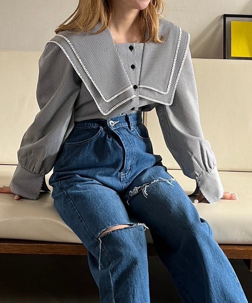 one after another NICE CLAUP（ワンアフターアナザーナイスクラップ）の「フレンチガーリーなスタイリングにおすすめ。ビックカラーブラウス（シャツ/ブラウス・レディース・ブラック系その他/オフホワイト/ベージュ系その他・FREE）」の12枚目の写真