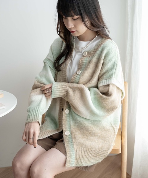 WEGO(ウィゴー)の「WEGO/マルチWAYグラデーションBIGカーディガン(カーディガン/ボレロ・レディース・ピンク/グリーン/グリーン系その他・FREE)」の14枚目の写真