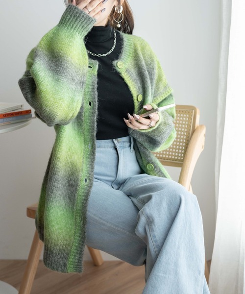 WEGO(ウィゴー)の「WEGO/マルチWAYグラデーションBIGカーディガン(カーディガン/ボレロ・レディース・ピンク/グリーン/グリーン系その他・FREE)」の5枚目の写真