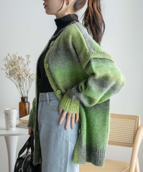 WEGO(ウィゴー)の「WEGO/マルチWAYグラデーションBIGカーディガン(カーディガン/ボレロ・レディース・ピンク/グリーン/グリーン系その他・FREE)」の6枚目の写真