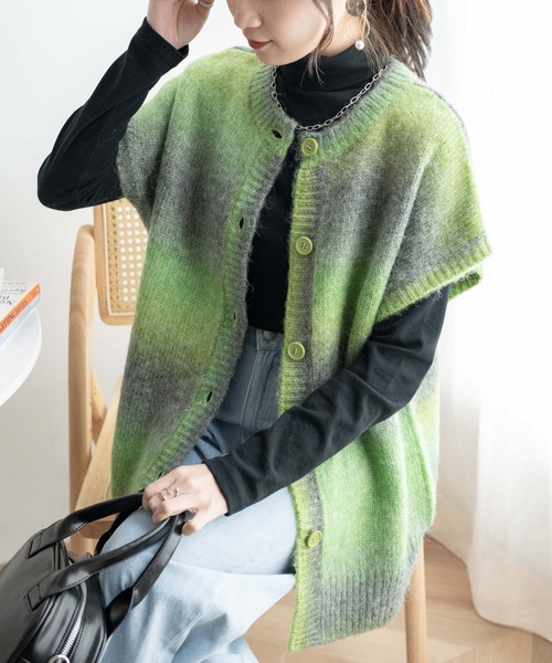 WEGO(ウィゴー)の「WEGO/マルチWAYグラデーションBIGカーディガン(カーディガン/ボレロ・レディース・ピンク/グリーン/グリーン系その他・FREE)」の12枚目の写真