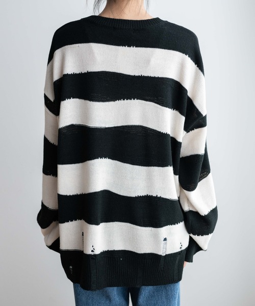 WEGO(ウィゴー)の「WEGO/【一部店限定】ダメージルーズボーダーニット(ニット/セーター・レディース・ブラック系その他5/ブルー系その他5/レッド系その他5・FREE)」の16枚目の写真