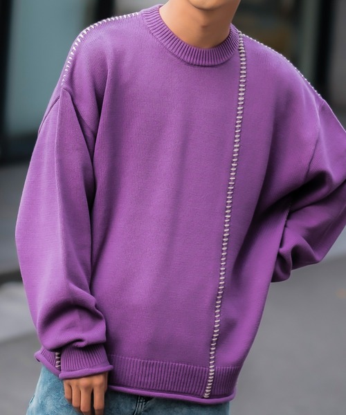 improves（インプローブス）の「【improves】ハンドステッチ クルーネック ニット（ニット/セーター・メンズ・ホワイト/ターコイズブルー/ブラック/パープル・LARGE/MEDIUM）」の4枚目の写真