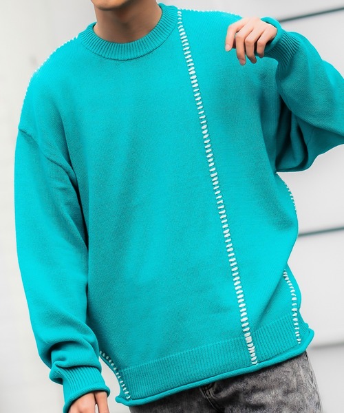 improves（インプローブス）の「【improves】ハンドステッチ クルーネック ニット（ニット/セーター・メンズ・ホワイト/ターコイズブルー/ブラック/パープル・LARGE/MEDIUM）」の3枚目の写真