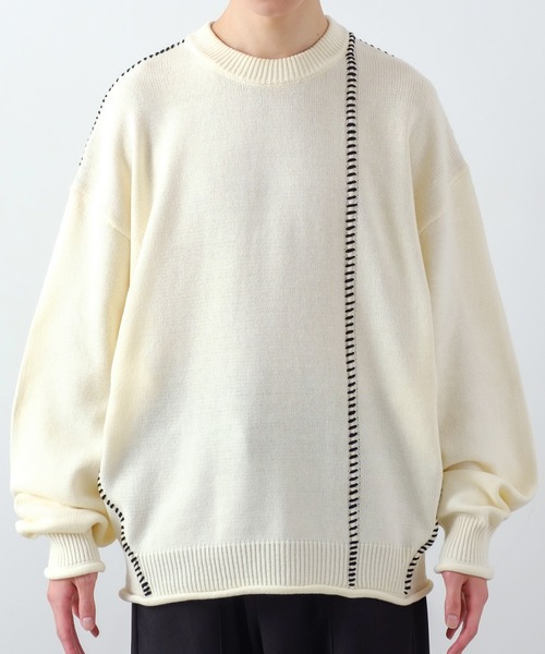 improves（インプローブス）の「【improves】ハンドステッチ クルーネック ニット（ニット/セーター・メンズ・ホワイト/ターコイズブルー/ブラック/パープル・LARGE/MEDIUM）」の5枚目の写真