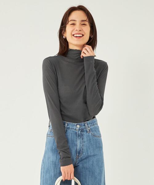 green label relaxing(グリーンレーベルリラクシング)の「シアー フライス タートル プルオーバー カットソー ②(Tシャツ/カットソー・レディース・モカ/ブラック/ホワイト/ダークグレー/クリーム・FREE)」の3枚目の写真