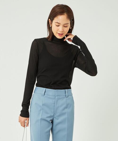 green label relaxing(グリーンレーベルリラクシング)の「シアー フライス タートル プルオーバー カットソー ②(Tシャツ/カットソー・レディース・モカ/ブラック/ホワイト/ダークグレー/クリーム・FREE)」の2枚目の写真