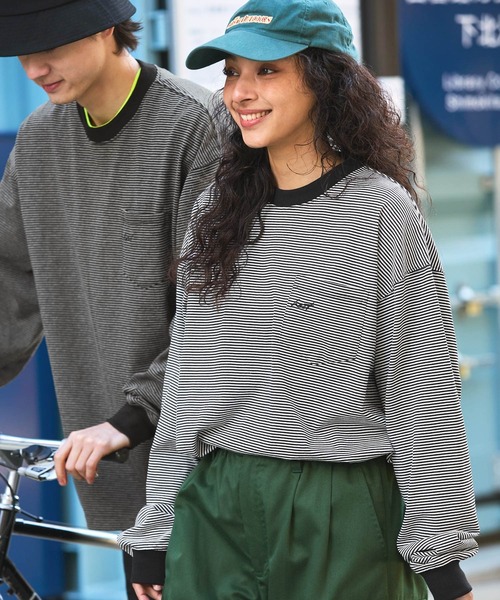 HECT（ヘクト）の「【HECT】Big Border L/S Tee / ビッグシルエットボーダーロンT（Tシャツ/カットソー・メンズ・ブラック/ネイビー/ホワイト/グリーン/ブラウン/チャコール/モカ/ブラック系/ホワイト系/ダークネイビー/ブルー/ベージュ・M/L/XL）」の3枚目の写真