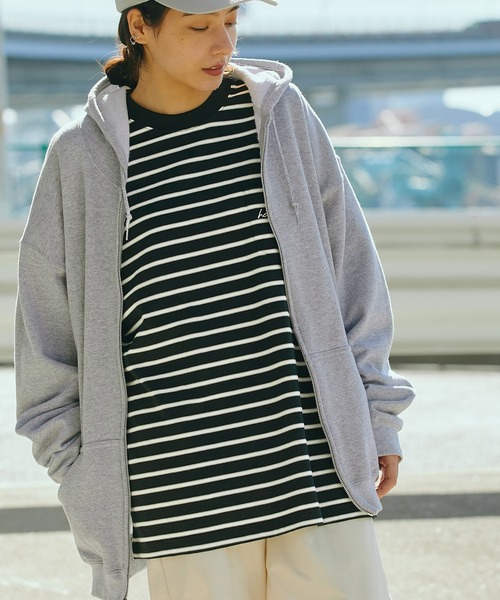HECT（ヘクト）の「【HECT】Big Border L/S Tee / ビッグシルエットボーダーロンT（Tシャツ/カットソー・メンズ・ブラック/ネイビー/ホワイト/グリーン/ブラウン/チャコール/モカ/ブラック系/ホワイト系/ダークネイビー/ブルー/ベージュ・M/L/XL）」の18枚目の写真