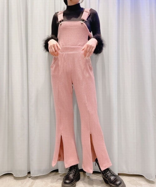 lilLilly（リルリリー）の「リブニットサロペット（つなぎ/オールインワン・レディース・ブラック/ピンク/ホワイト・FREE）」の3枚目の写真