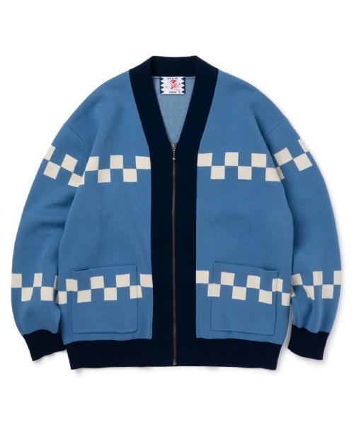 SON OF THE CHEESE（サノバチーズ）の「【SON OF THE CHEESE/サノバチーズ】Chessboard Check Cardigan（カーディガン/ボレロ・メンズ・ブルー/ベージュ・MEDIUM/LARGE/X-LARGE）」の2枚目の写真