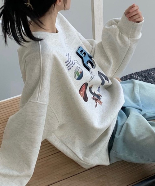Vipoa(ヴィポア)の「COLLAGE ART OVERSIZE SWEAT(スウェット・レディース・ライトグレー/ブラック・FREE)」の16枚目の写真