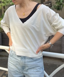 Rouge vif | Vネックプルオーバーニット(ニット/セーター)