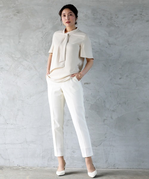 WHITE JOOLA（ホワイトジョーラ）の「【洗濯機OK＆ストレッチ＆3シーズンOK】ナチュラルクロス・ペンシルパンツ(裏付き）（スラックス・レディース・オフホワイト/ネイビー/ベージュ・SS/L/S/M/LL）」の12枚目の写真