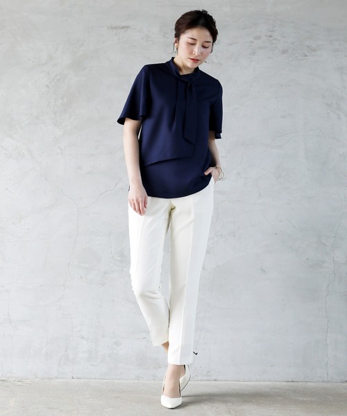 WHITE JOOLA（ホワイトジョーラ）の「【洗濯機OK＆ストレッチ＆3シーズンOK】ナチュラルクロス・ペンシルパンツ(裏付き）（スラックス・レディース・オフホワイト/ネイビー/ベージュ・SS/L/S/M/LL）」の13枚目の写真