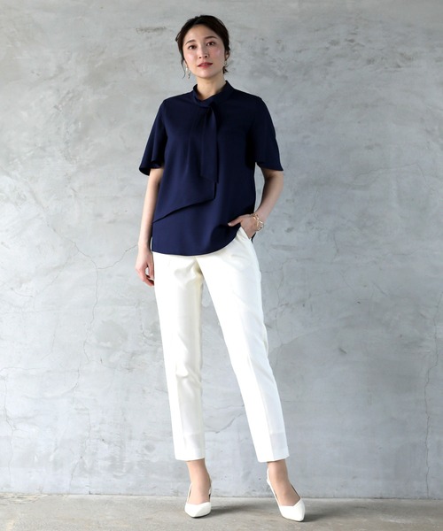 WHITE JOOLA（ホワイトジョーラ）の「【洗濯機OK＆ストレッチ＆3シーズンOK】ナチュラルクロス・ペンシルパンツ(裏付き）（スラックス・レディース・オフホワイト/ネイビー/ベージュ・SS/L/S/M/LL）」の14枚目の写真