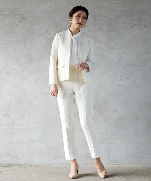 WHITE JOOLA（ホワイトジョーラ）の「【洗濯機OK＆ストレッチ＆3シーズンOK】ナチュラルクロス・ペンシルパンツ(裏付き）（スラックス・レディース・オフホワイト/ネイビー/ベージュ・SS/L/S/M/LL）」の15枚目の写真