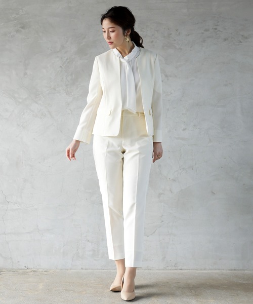 WHITE JOOLA（ホワイトジョーラ）の「【洗濯機OK＆ストレッチ＆3シーズンOK】ナチュラルクロス・ペンシルパンツ(裏付き）（スラックス・レディース・オフホワイト/ネイビー/ベージュ・SS/L/S/M/LL）」の16枚目の写真