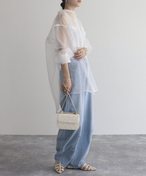 fredy emue（フレディエミュ）の「【fredy emue/フレディエミュ】シアーバンドカラーシャツ（シャツ/ブラウス・レディース・オフホワイト/ライトグレー/ブラック・38）」の11枚目の写真