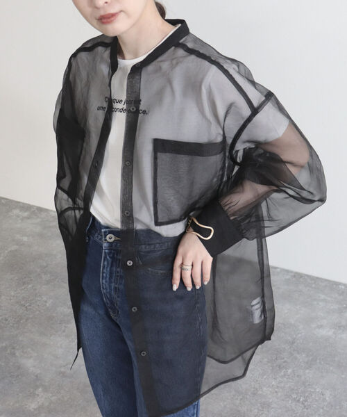 fredy emue（フレディエミュ）の「【fredy emue/フレディエミュ】シアーバンドカラーシャツ（シャツ/ブラウス・レディース・オフホワイト/ライトグレー/ブラック・38）」の13枚目の写真