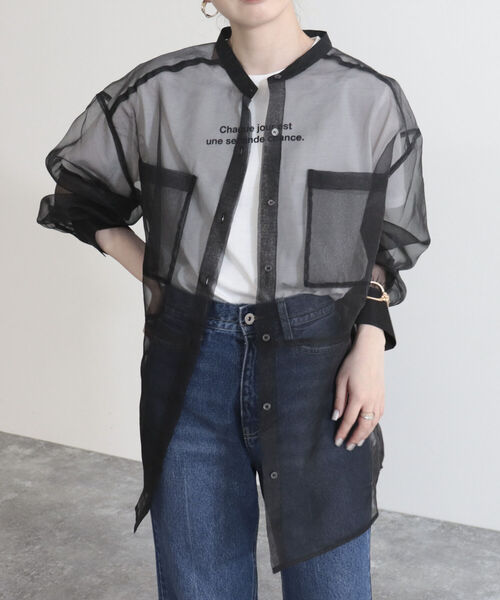 fredy emue（フレディエミュ）の「【fredy emue/フレディエミュ】シアーバンドカラーシャツ（シャツ/ブラウス・レディース・オフホワイト/ライトグレー/ブラック・38）」の14枚目の写真