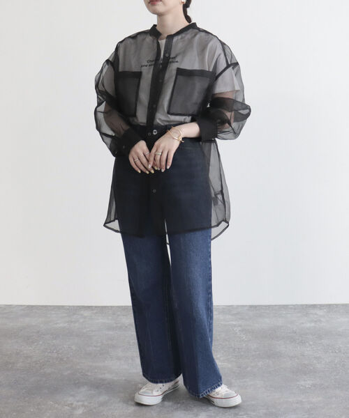 fredy emue（フレディエミュ）の「【fredy emue/フレディエミュ】シアーバンドカラーシャツ（シャツ/ブラウス・レディース・オフホワイト/ライトグレー/ブラック・38）」の19枚目の写真