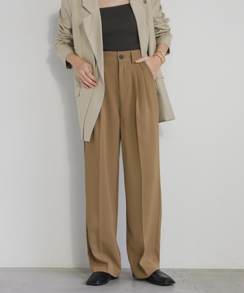4サイズ展開】丈長め / ハイウエストセンタープレススラックス