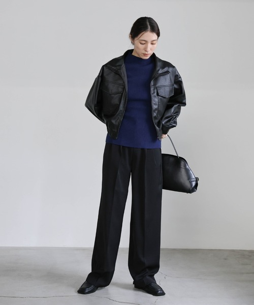 4サイズ展開】丈長め / ハイウエストセンタープレススラックス