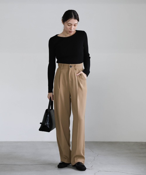 4サイズ展開】丈長め / ハイウエストセンタープレススラックス