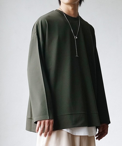 MinoriTY（マイノリティ）の「【MinoriTY】サイドオープンクルーネックアンサンブル ロンT レイヤードロンTシャツ メンズ 無地（アンサンブル・メンズ・ブラック/グレー/カーキ・M/L）」の3枚目の写真