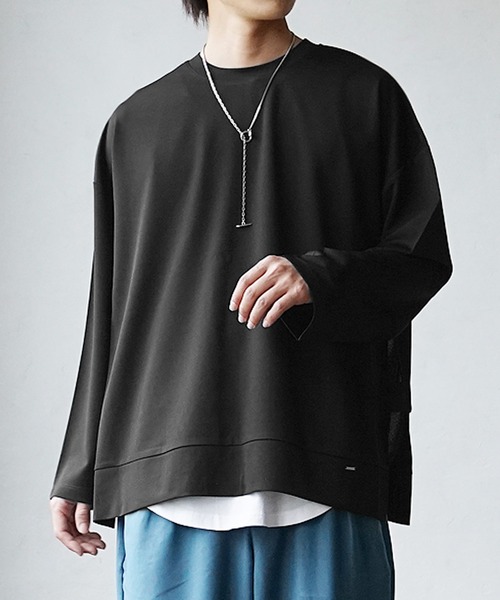 MinoriTY（マイノリティ）の「【MinoriTY】サイドオープンクルーネックアンサンブル ロンT レイヤードロンTシャツ メンズ 無地（アンサンブル・メンズ・ブラック/グレー/カーキ・M/L）」の6枚目の写真