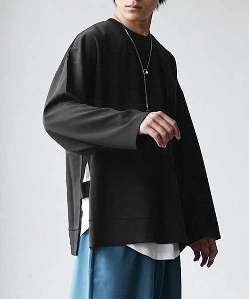 MinoriTY（マイノリティ）の「【MinoriTY】サイドオープンクルーネックアンサンブル ロンT レイヤードロンTシャツ メンズ 無地（アンサンブル・メンズ・ブラック/グレー/カーキ・M/L）」の16枚目の写真