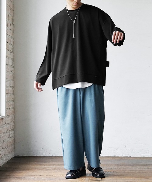 MinoriTY（マイノリティ）の「【MinoriTY】サイドオープンクルーネックアンサンブル ロンT レイヤードロンTシャツ メンズ 無地（アンサンブル・メンズ・ブラック/グレー/カーキ・M/L）」の4枚目の写真