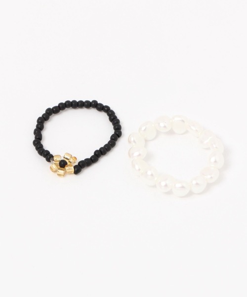 Heather（ヘザー）の「パール2PSETリング　199462（リング・レディース・ブラック/クリア・ONE SIZE）」の3枚目の写真