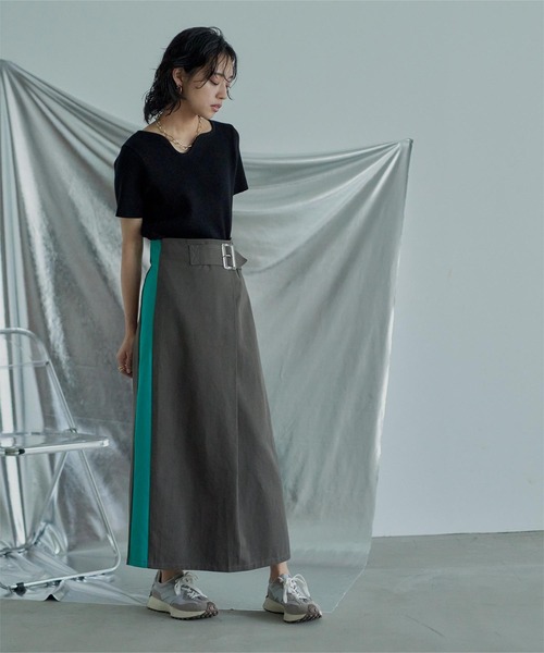 miette（ミエット）の「フロントベルトラップスカート（スカート・レディース・ホワイト系その他/チャコール/ベージュ・FREE）」の2枚目の写真