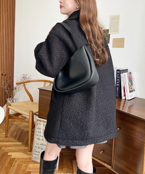 moment+（モーメントプラス）の「フェイクリングウールルーズシルエットテーラードジャケット（テーラードジャケット・レディース・チャコールグレー/グレイッシュベージュ/アイボリー/ブラック/ブラウン/ブラック系その他・M/L）」の7枚目の写真