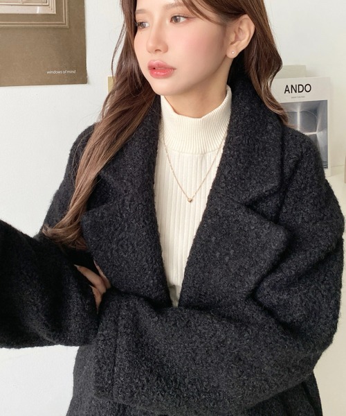 【新品未使用タグ付き】renoma ジャケット ブラック/ホワイト Lサイズ セール】フェイクリングウールルーズシルエットテーラードジャケット