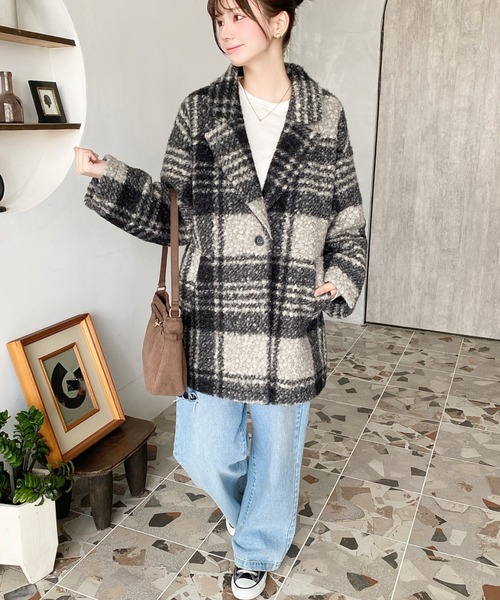 セール】フェイクリングウールルーズシルエットテーラードジャケット