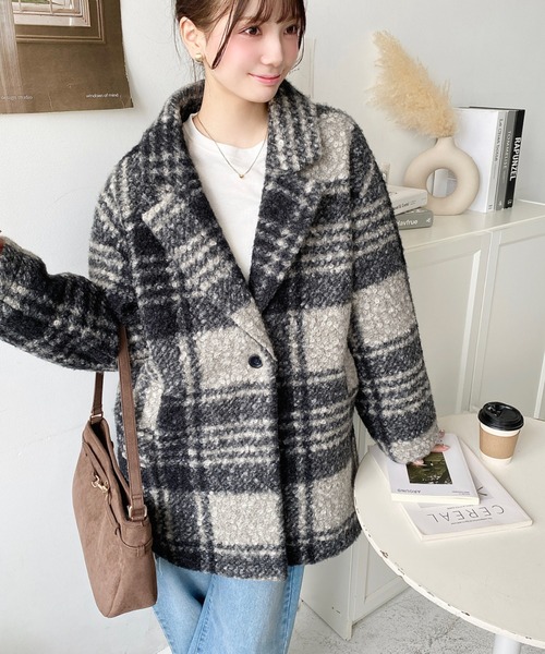 moment+（モーメントプラス）の「フェイクリングウールルーズシルエットテーラードジャケット（テーラードジャケット・レディース・チャコールグレー/グレイッシュベージュ/アイボリー/ブラック/ブラウン/ブラック系その他・M/L）」の21枚目の写真