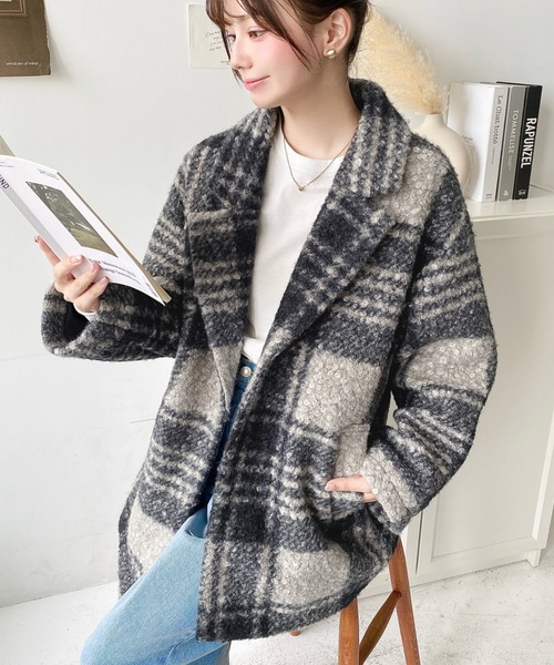 moment+（モーメントプラス）の「フェイクリングウールルーズシルエットテーラードジャケット（テーラードジャケット・レディース・チャコールグレー/グレイッシュベージュ/アイボリー/ブラック/ブラウン/ブラック系その他・M/L）」の12枚目の写真