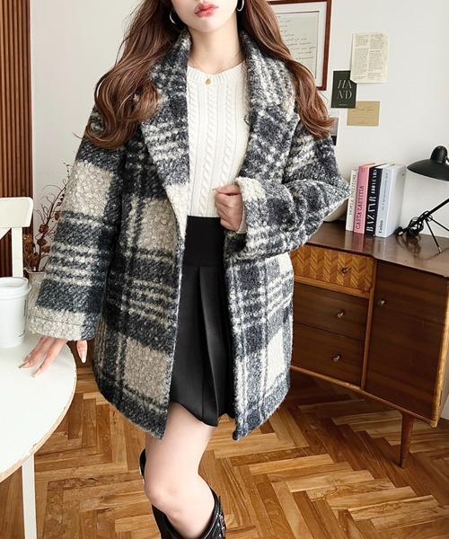 moment+（モーメントプラス）の「フェイクリングウールルーズシルエットテーラードジャケット（テーラードジャケット・レディース・チャコールグレー/グレイッシュベージュ/アイボリー/ブラック/ブラウン/ブラック系その他・M/L）」の14枚目の写真