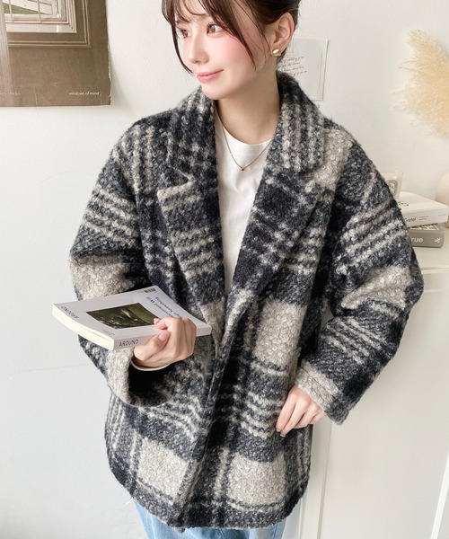 moment+（モーメントプラス）の「フェイクリングウールルーズシルエットテーラードジャケット（テーラードジャケット・レディース・チャコールグレー/グレイッシュベージュ/アイボリー/ブラック/ブラウン/ブラック系その他・M/L）」の13枚目の写真