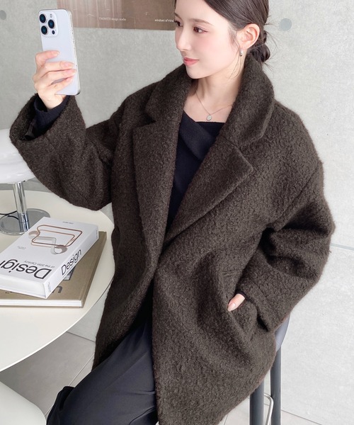 セール】フェイクリングウールルーズシルエットテーラードジャケット