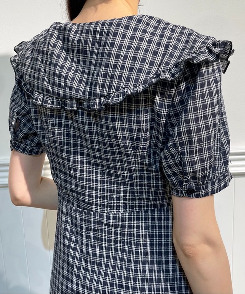 LA POMME petit(ラポミ・プチ)の「セーラーカラーギンガムチェックワンピース Sailor Collar Check One Piece(ワンピース・レディース・ブラック系その他・SMALL/MEDIUM)」の7枚目の写真