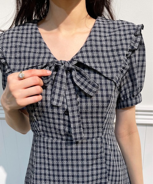 LA POMME petit(ラポミ・プチ)の「セーラーカラーギンガムチェックワンピース Sailor Collar Check One Piece(ワンピース・レディース・ブラック系その他・SMALL/MEDIUM)」の6枚目の写真