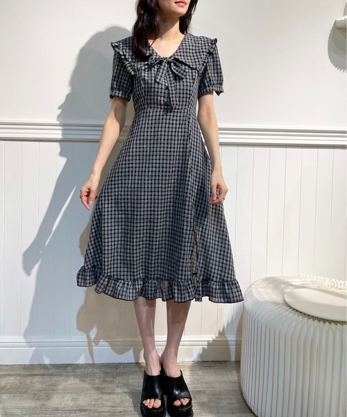 LA POMME petit(ラポミ・プチ)の「セーラーカラーギンガムチェックワンピース Sailor Collar Check One Piece(ワンピース・レディース・ブラック系その他・SMALL/MEDIUM)」の9枚目の写真