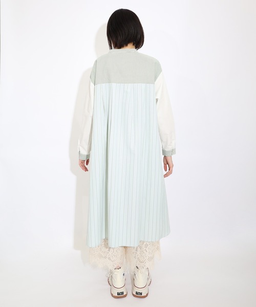 CRESCENT　シャツワンピース　羽織り　刺繍　ストライプ wa0136-1.jpg