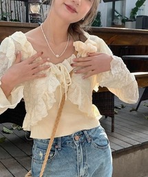 【LAMPOON】フラワージャガードカーディガン