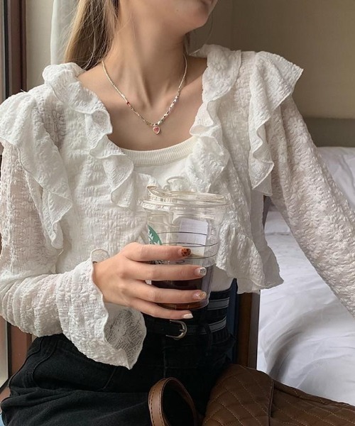 almo(アルモ)の「【LAMPOON】フラワージャガードカーディガン(カーディガン/ボレロ・レディース・ホワイト/ベージュ・FREE)」の5枚目の写真